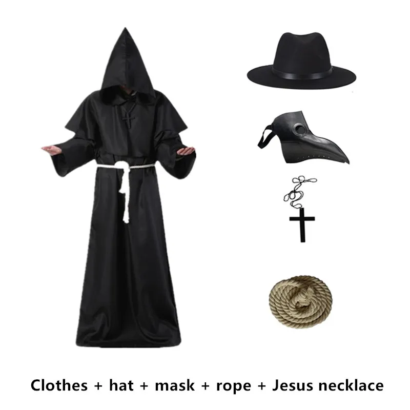 Халат с капюшоном в средневековом стиле на Хэллоуин маска Чумного доктора для