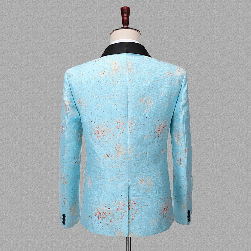 Шаль лацкан Мужские жаккардовые Блейзер Детская куртка небесно-синий и красный