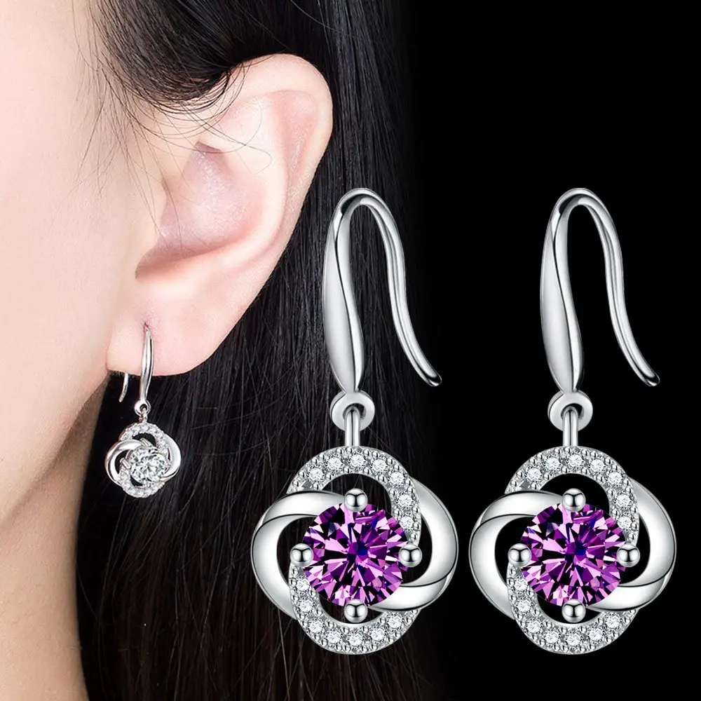 

New Arrival 925 Silver Needle Trendy Rose Flower Shiny Crystal Ladies Drop Earrings Jewelry For Women Christmas Gifts