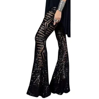 sexy black silver sequin glitter wide leg long flare pants high waist party club xmas trousers pants outfit streetwear bell pant