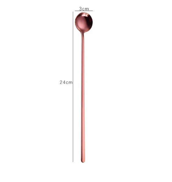 rose golden Кофейная ложка с длинной ручкой из нержавеющей стали, ложка для размешивания кофе, мороженого, десерта, чайные ложки, корейские столовые приборы, столовые приборы - Цвет: rose golden