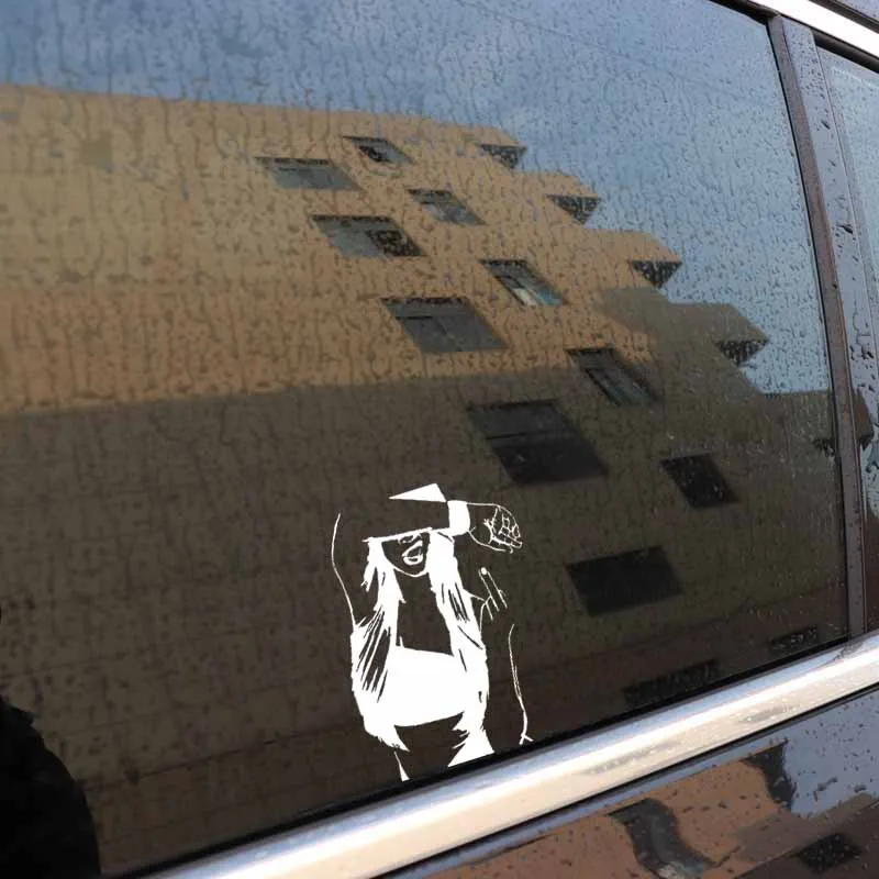 

13.6cm * 17.8cm Girl Middle Finger PVC Waterproof Sunscreen Decal Car Decal Decorative Woman Black/silver