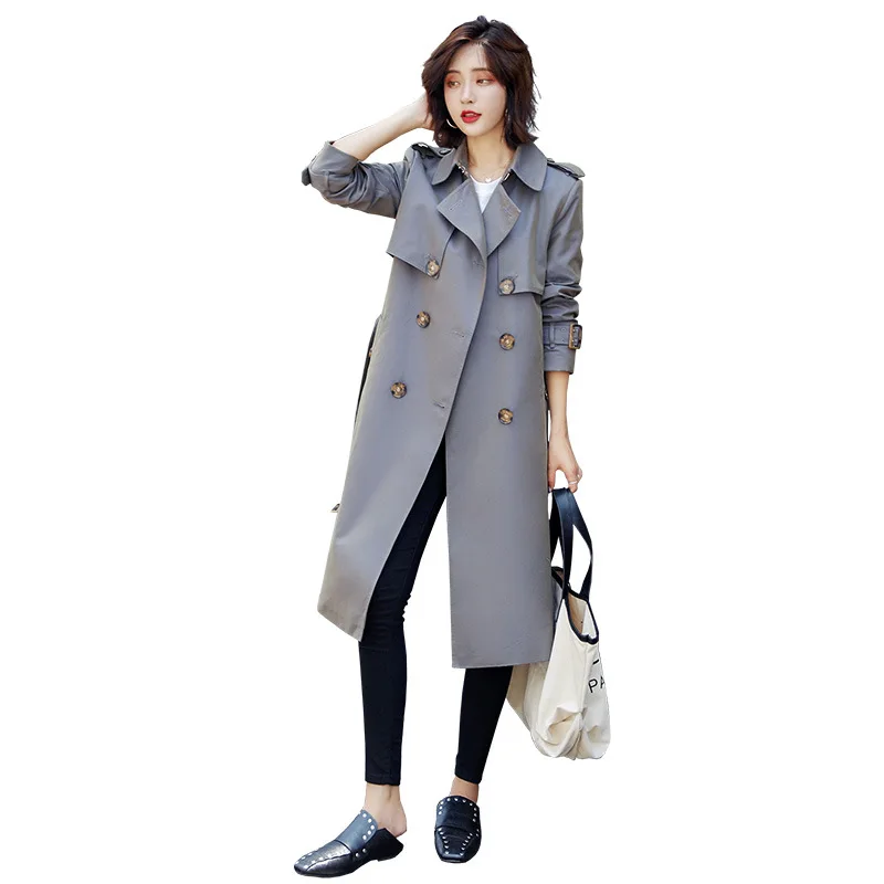 Женский тренчкот с поясом повседневная двубортная ветровка Классическая