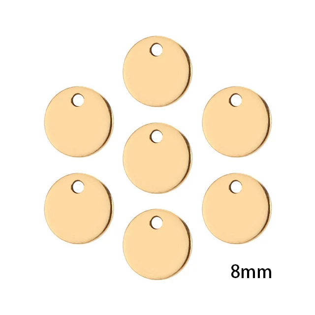 8MM Gold 10 шт из нержавеющей стали металлические плоские круглые пустые монеты шармы с тиснением бирки подвески - Цвет: 8MM Gold