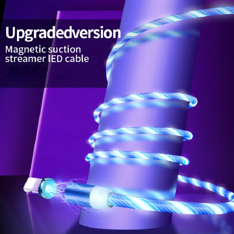 Magnetic Type C Charging Cable Flowing Glow USB For iPhone XS Max XR X LED Fast Cord Samsung Huawei P20 | Мобильные телефоны и