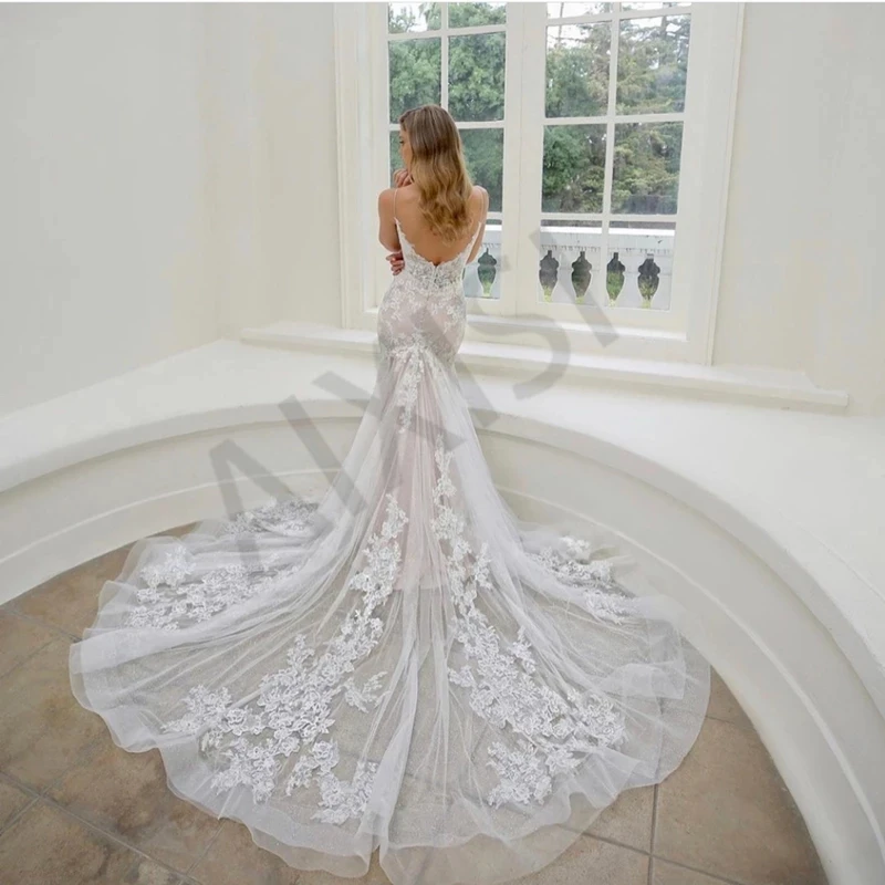 Fashion Wedding Dress Appliques Tulle Vestidos De Novia Luxury Bridal Gowns O Neck Full Sleeve A-Line Formal Robe De Mariee tea length wedding dress