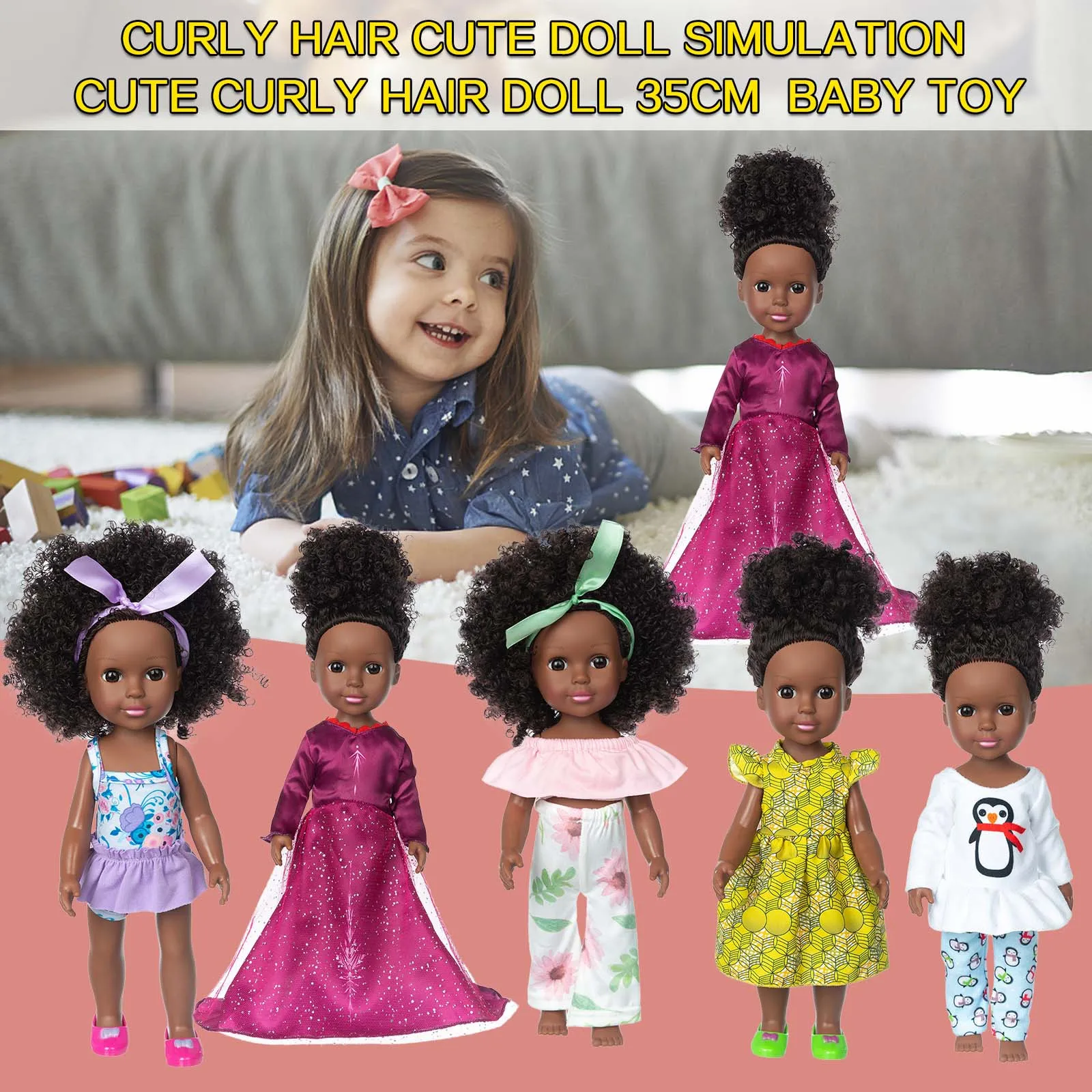 

1PC Cute Fashion All Kind Child Of Black African Black Baby Baby Cute Curly Black 35CM Vinyl Baby Leisure Entertainment Toy Gift