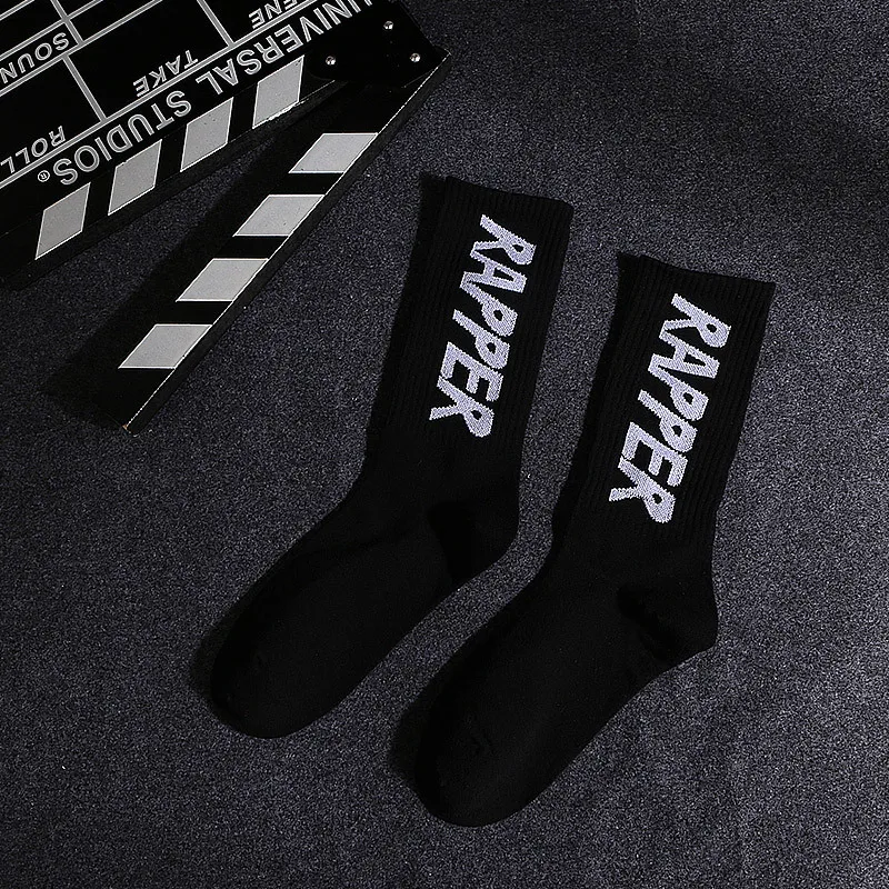 Hot Sale Popular Fashion Women Black White Letters Leaves Hip Hop Simple Long Street Skateboard Spring Autumn Socks For Girls