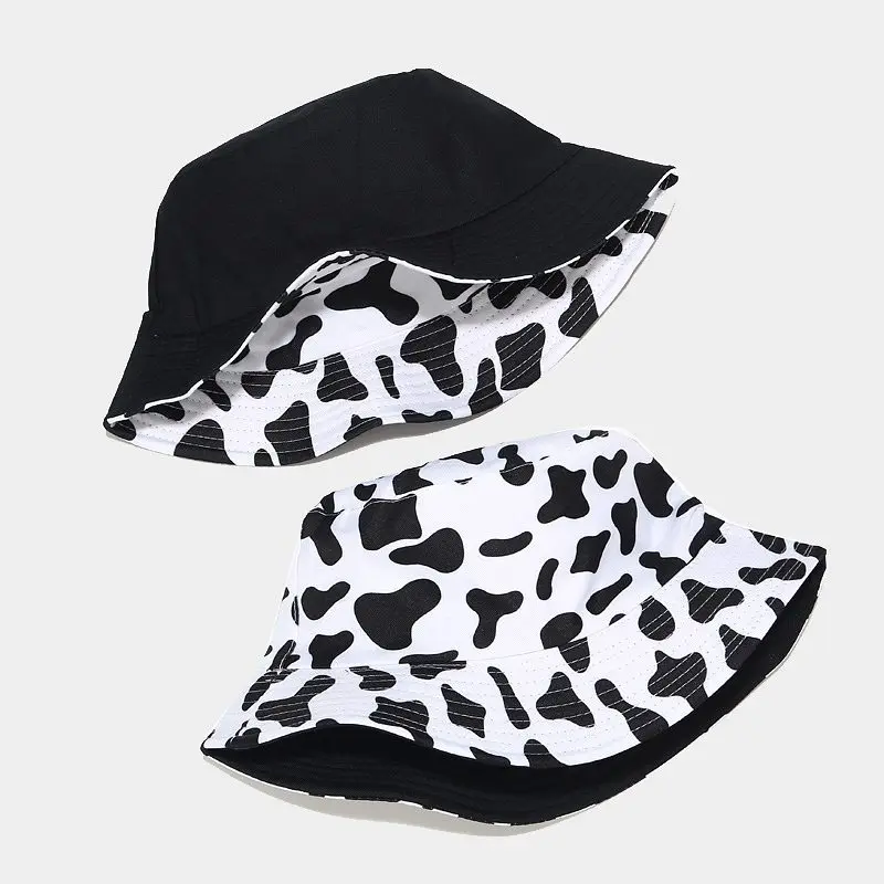 

Fashion Cute Reversible Black White Cow Bucket Hats Men Women Bob Summer Girl Cow Print Fishing Hat Travel Panama Lady Cap Gift