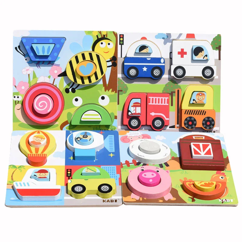 

Детская игрушка головоломка Монтессори, детская доска для захвата, Мультяшные животные, 3D головоломки для малышей, Развивающие деревянные ...