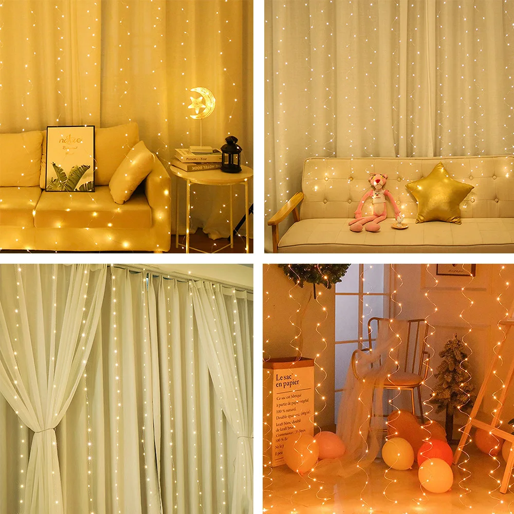 

2M 200 LED Christmas Decoration Curtain LED Light String Festival Home Party Decor Christmas Ornament With USB Recharge