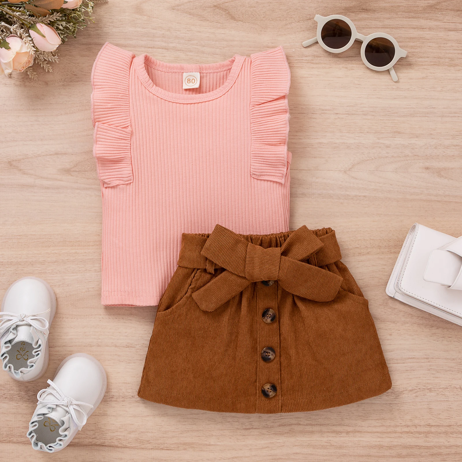 Женский летний комплект FOCUSNORM из 2 предметов для маленьких девочек однотонная