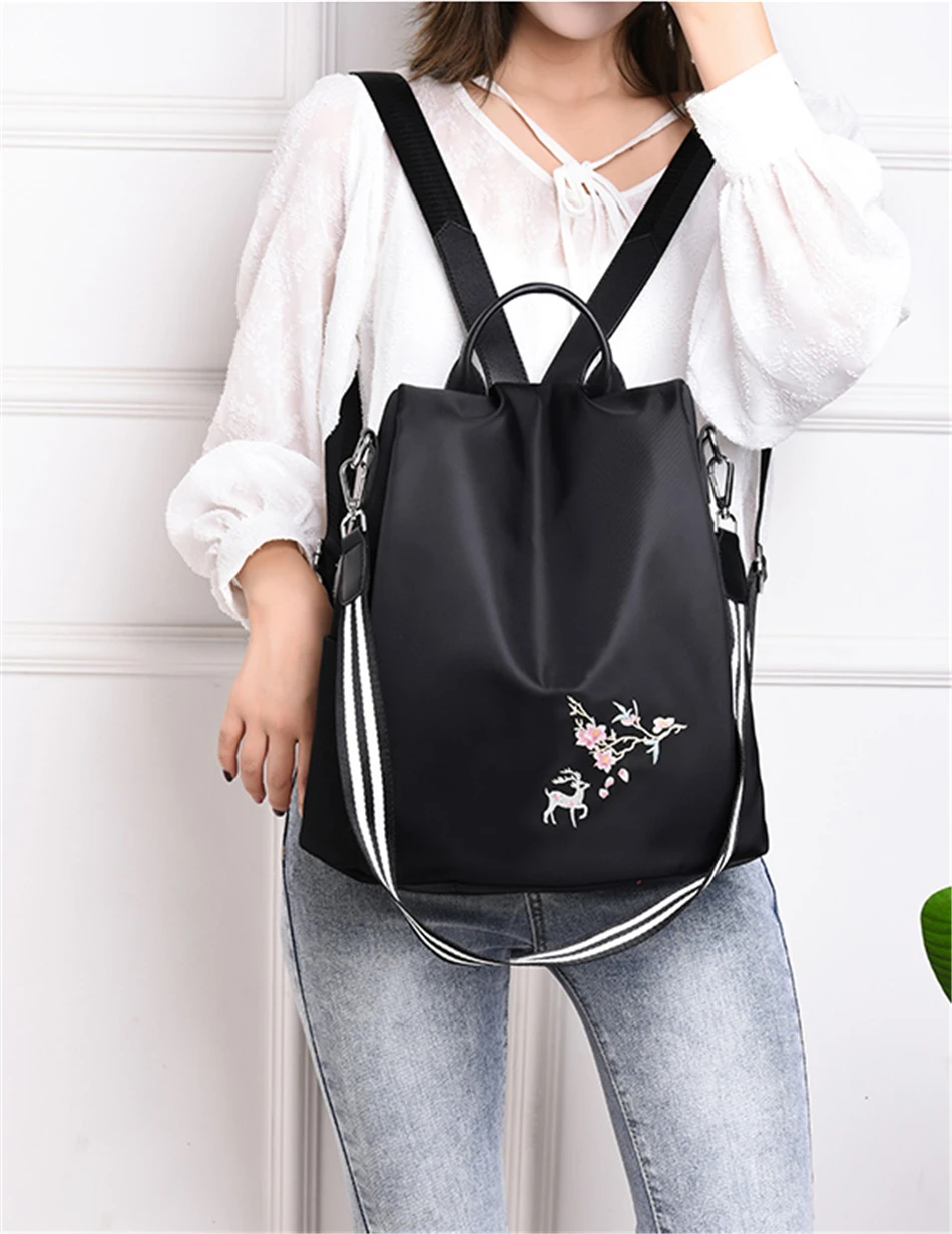 Элегантный женский рюкзак с вышивкой оленя, Mochila Feminina, 3 в 1, светильник, школьная сумка для девочек, рюкзак для путешествий с противоугонным дизайном