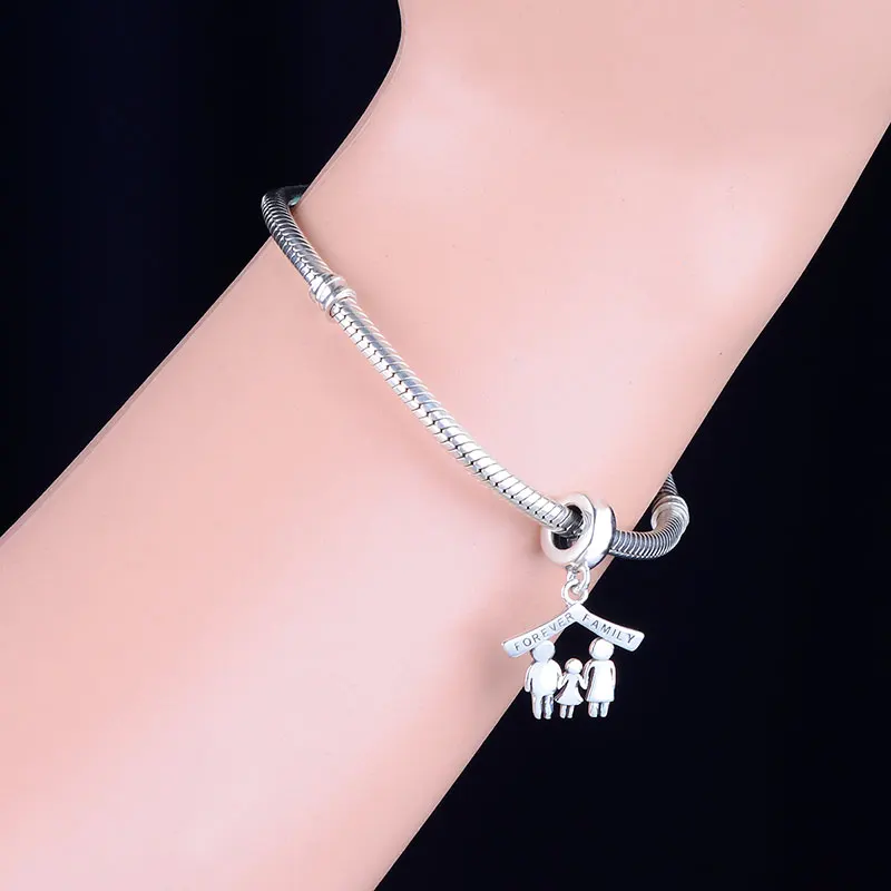 Новые подходит к оригиналу Pandora, очаровательный Браслеты 925 пробы серебро Family Forever родителей и ребенка свисающие сережки, ожерелье сделай сам