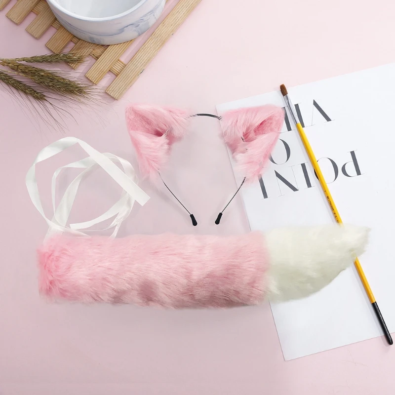 Повязка на голову с ушками волка и котенком из искусственного меха комплект