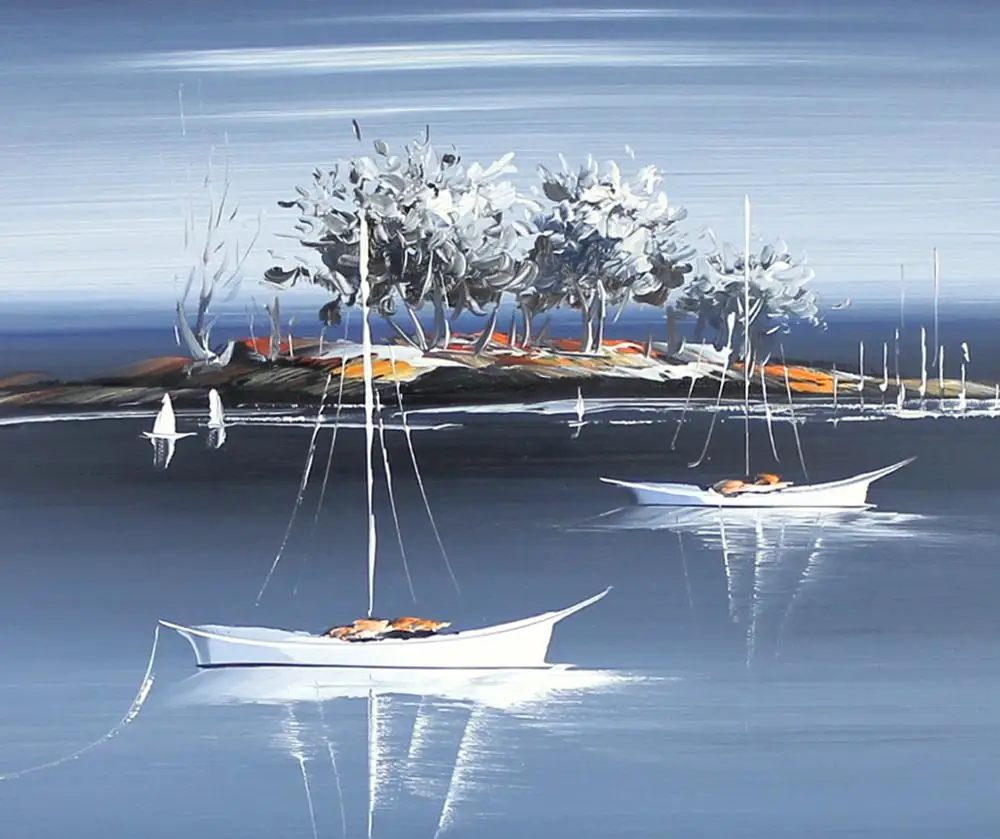 

Muzagroo Art Calm Harbour Oil Paintings Painted by Hand on Canvas Blue Wall Art for Living Room Bedroom Landscape Painting
