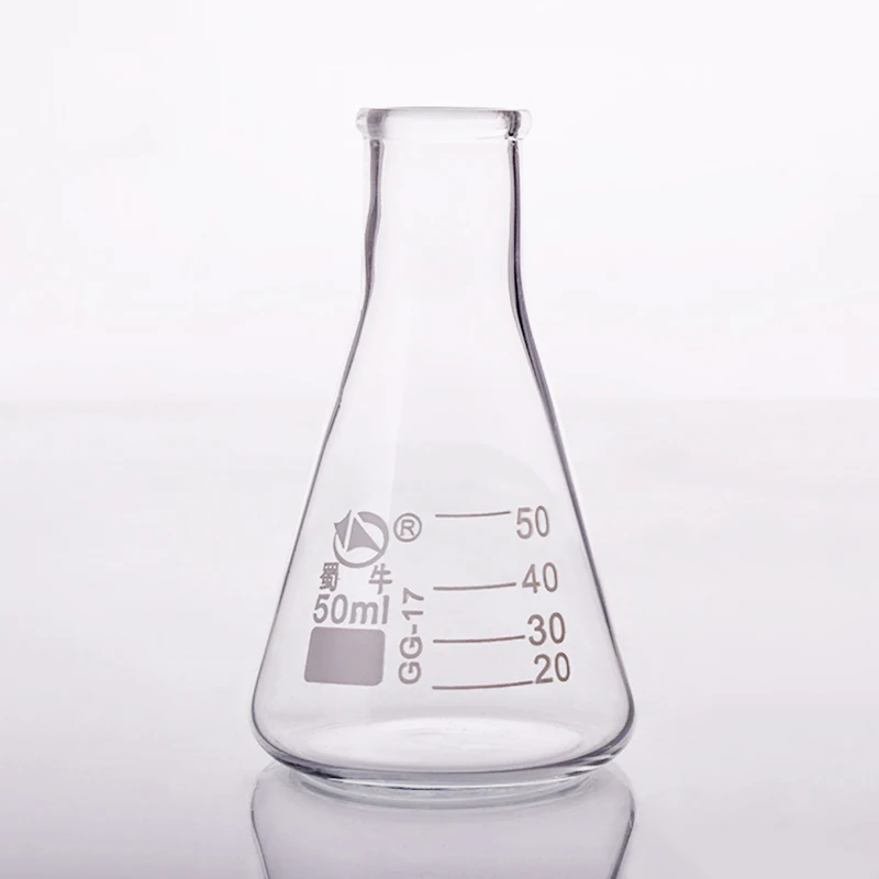 3pcs Conical flask,Narrow neck with graduations,Capacity 50ml,Erlenmeyer flask with normal neck.