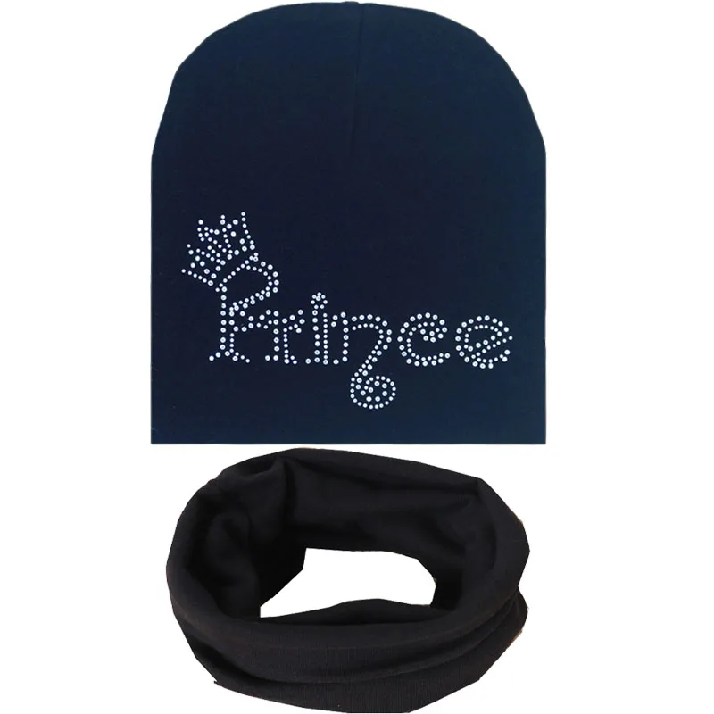 2019 New Baby boy and girl hats scarf set princess prince diamond print Children Cap cotton o ring collar kids beanies scarves | Мать и