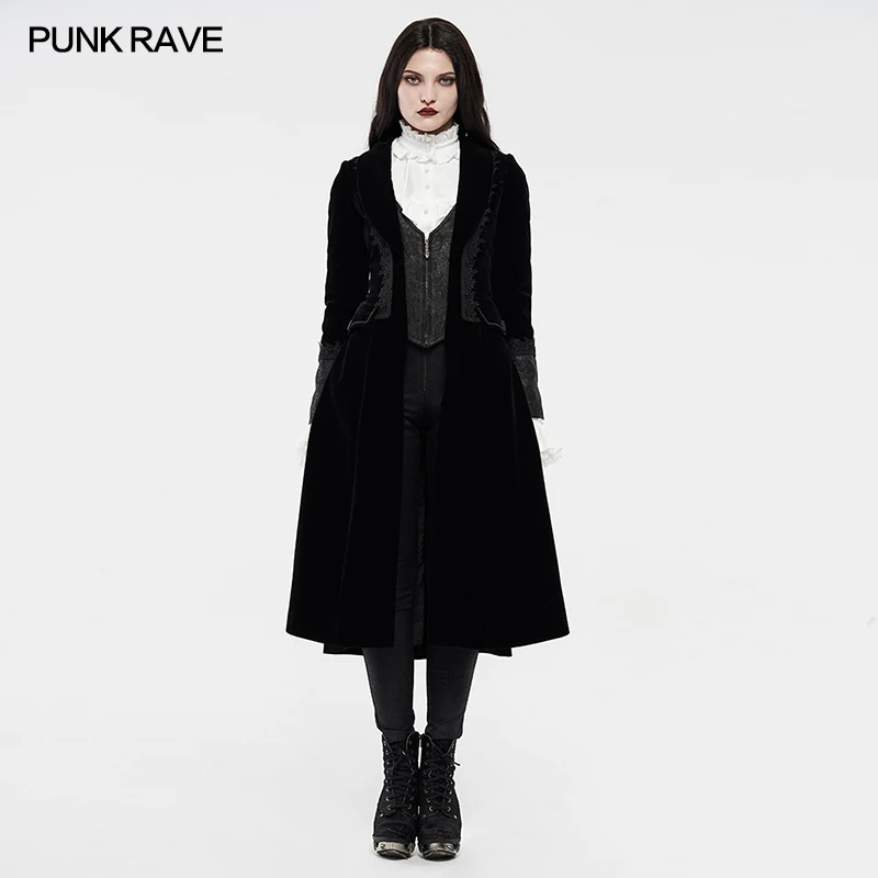 

PUNK RAVE Women's Victorian Gothic Black Vampire Long Coat Punk Party Club Cospaly Autumn Winter Jacket Women Outerwear