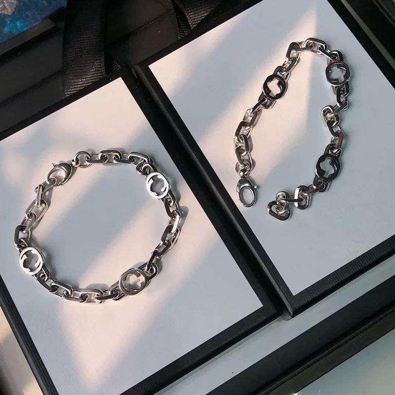 

2021 new style 925 sterling silver bracelet with classic letter logo, two sizes of couples, personalized fashion jewelry