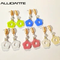 boho colorful acrylic flower shell drop earrings geometric resin dangle earrings for women pearl ear ring y2k aesthetic jewelry