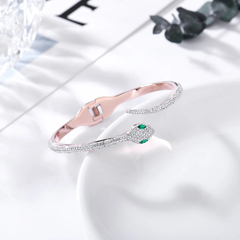 Браслет из белой змеи и циркона титановая нержавеющая сталь инкрустированный