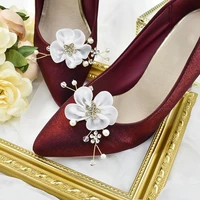 g05 2pcs handmade shoes clips bride high heel decoration floral decoration charms accessories organza flower bridal shoes buckle