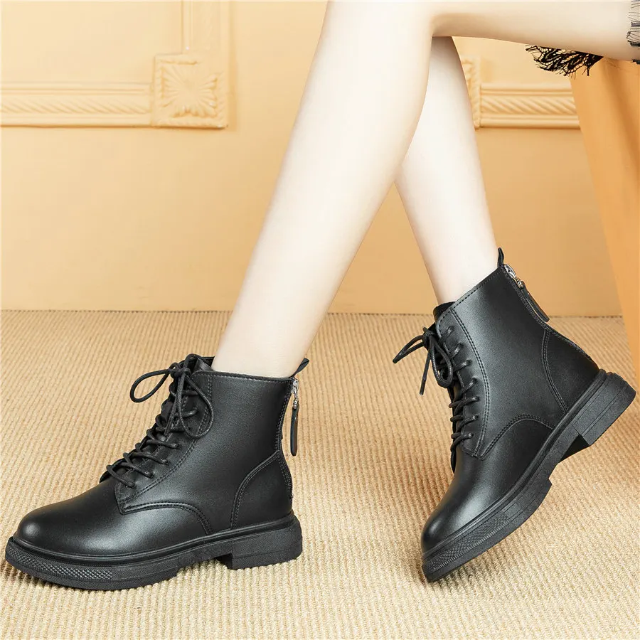 

Casual Shoes Women Lace Up Genuine Leather Low Heel Riding Boots Female Low Top Round Toe Ankle Boots Platform Oxfords Shoes