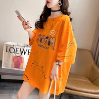 round neck mid length student loose tops summer new women short sleeved t shirts female oversize clothing personality girl wear