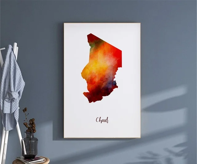 

Карта Чада плакат настенный Декор печать подарок холст акварельный плакат