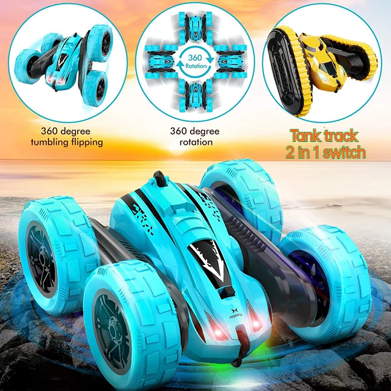 

2-in-1 4WD 1:24 RC Car Wheel/tank Track Switchable Rock Crawler Car Double Side for Adult Kid RC 180/360 Spin Stunt Cars Toy