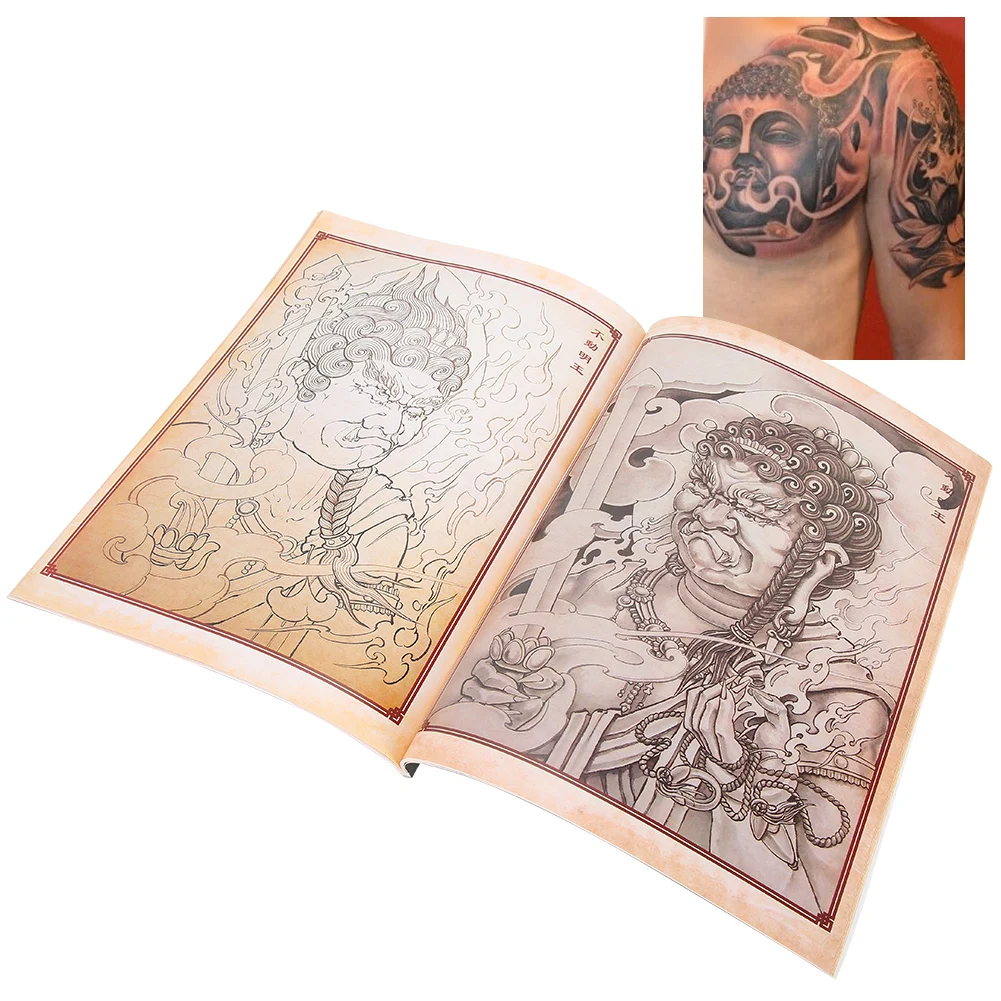 

Newest 32 Pages Chinese Traditions Buddha Pattern Colour Tattoo Book Tattoo Practice Template Reference Book Necessary Accessory