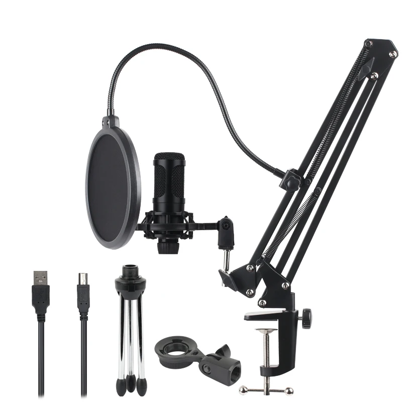 

Condenser Microphone USB Microphone Karaoke Recording with Cantilever Bracket Tripod Plug and Play for Laptop Desktop PC