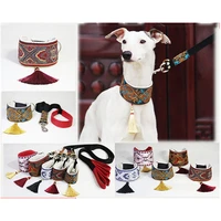dog collar traction rope set ethnic print sheepskin material is soft and durable suitable for small medium and large dogs
