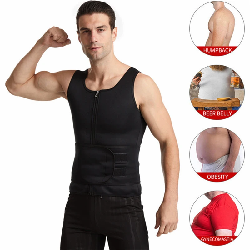 LAZAWG Mens Gym Neoprene Body Shapers Vest Sauna Sweat Suits Slimming Belly Tank Tops Cinchers Modeling Strap Waist Trainer Belt