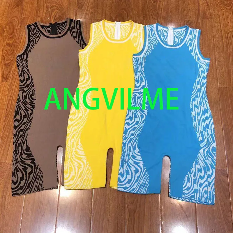 

2021 Summer Woman's Jumpsuit Knitting 3 Colors Letter Wool Design Skinny Playsuit Young Sport Jumpsuits