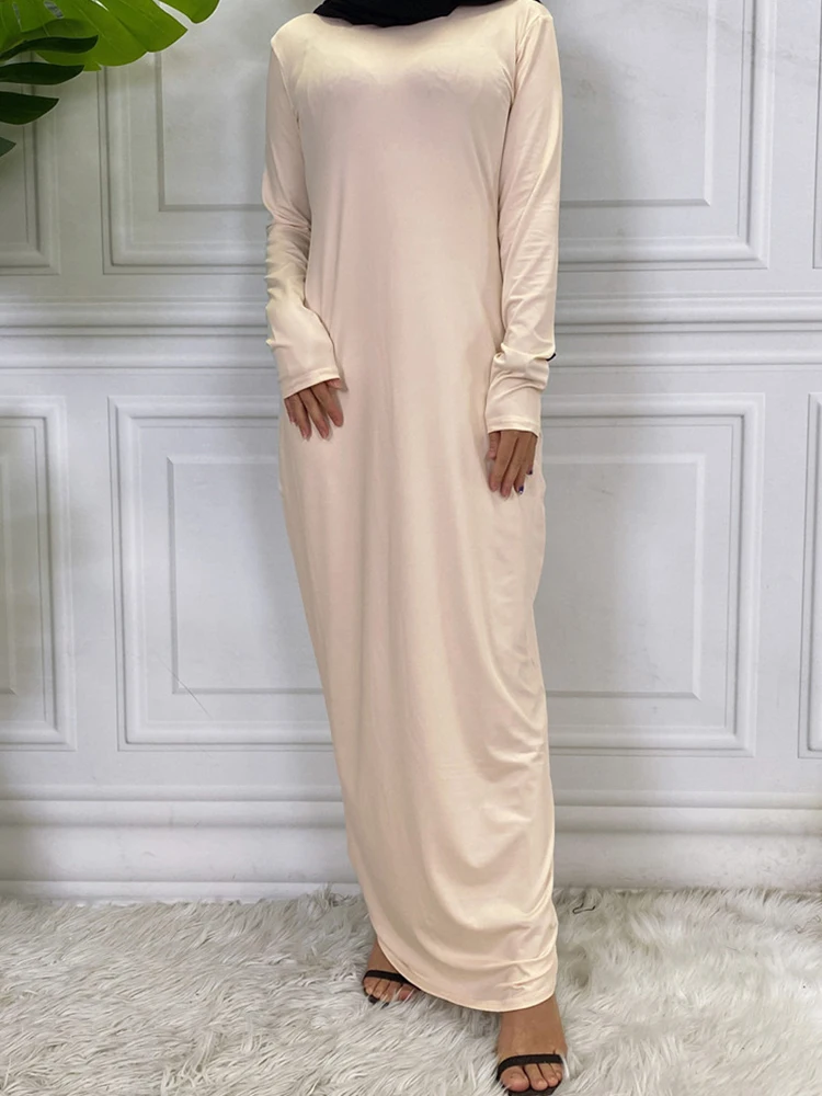 

Arab solid color long-sleeved dress women's bottoming shirt muslim dress women vestidos femininos frete grátis