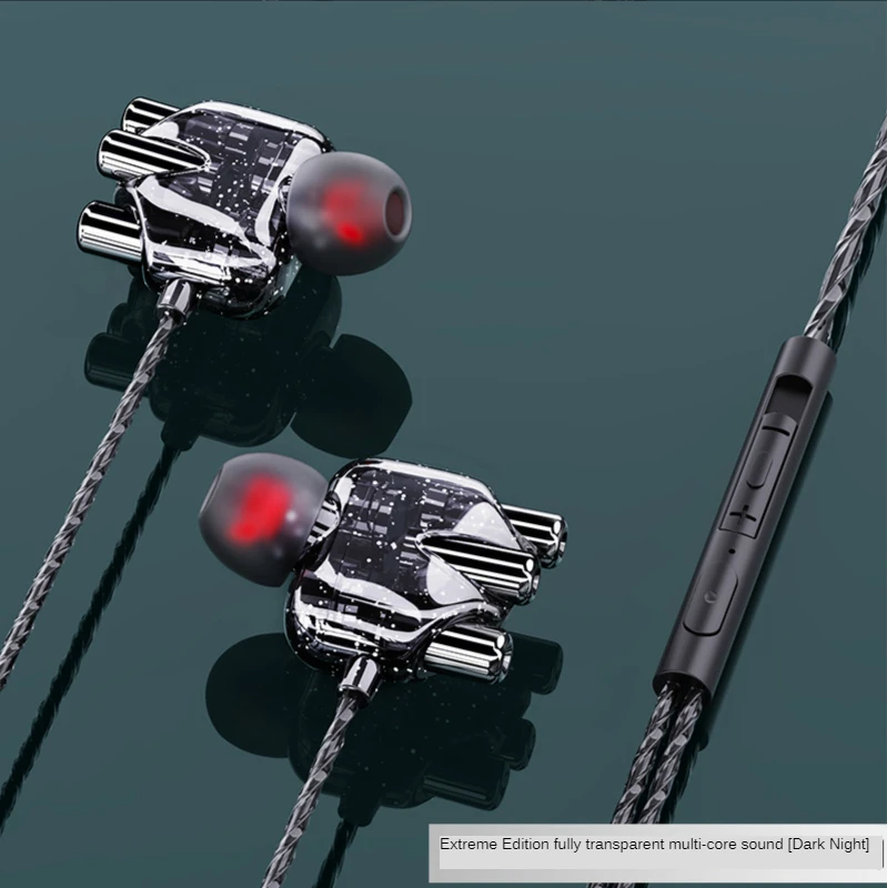 

New In-Ear Headset Quad-Core Double Moving Coil Karaoke Mobile Phone Universal Earplug Cable Subwoofer HD Player