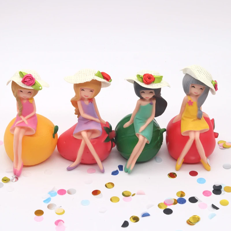 

4pcs/lot Fruit girl anime Action figure Model Home Cake Decoration baby toys for children DIY toy Dolls accessories kids