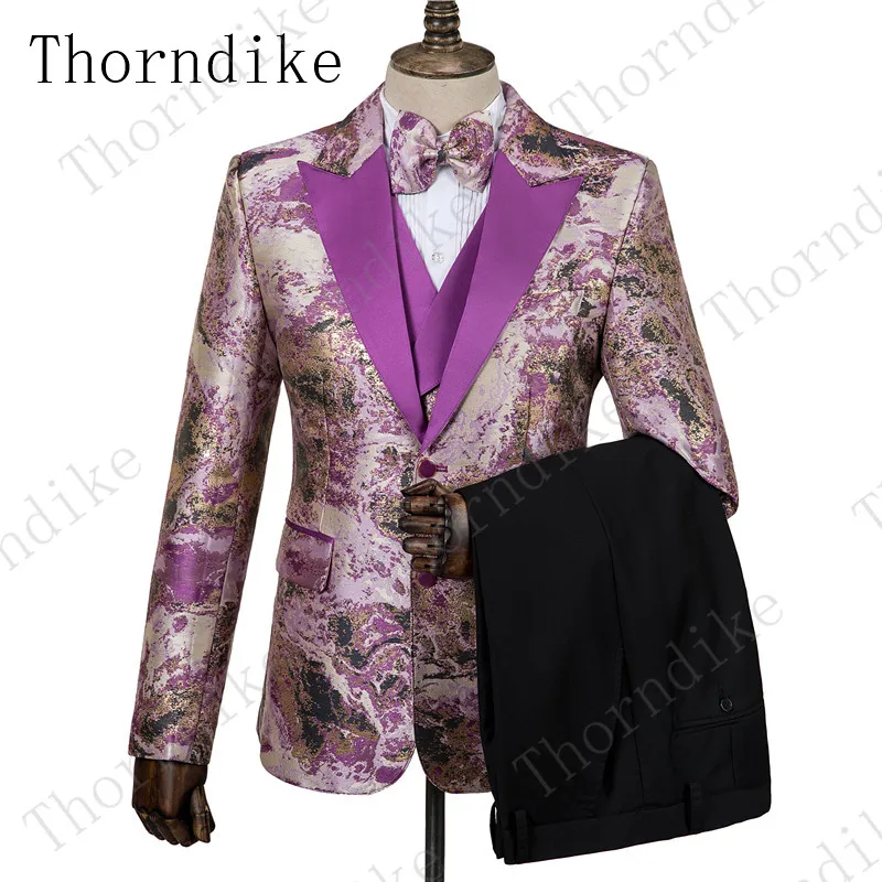 suit 6 Thorndike последний дизайн черный цветочный мужской костюм Модный узор приталенные Смокинги Костюмы из 3 предметов под заказ стиль смокинг Masculino - Цвет: suit 6