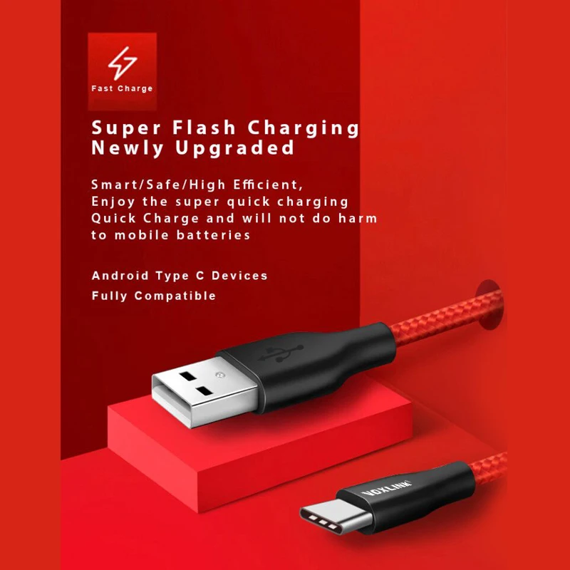 VOXLINK USB Type C USB 2.4A Cable USB C Type-C Sync & Charge Cable for Huawei P20 Mate20 OnePlus 2 ZUK Z1 LG G5 Xiaomi 8SE HTC10