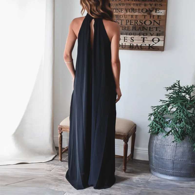 

Fashion Loose Draped Women Jumpsuit Office Lady Elegant Halter Solid Wide Leg Romper Sexy Turtleneck Backless Party Playsuits XL