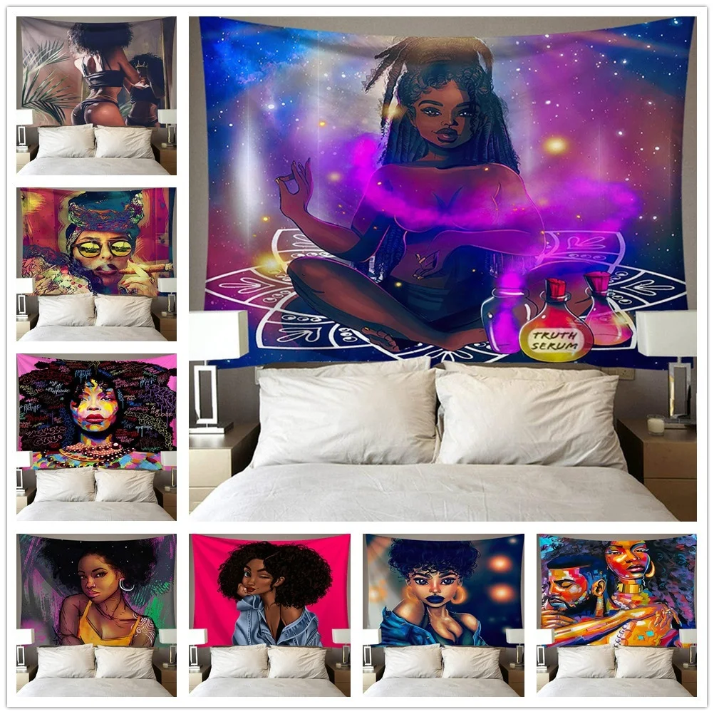 Черный художественный гобелен Настенный декор хиппи модное искусство