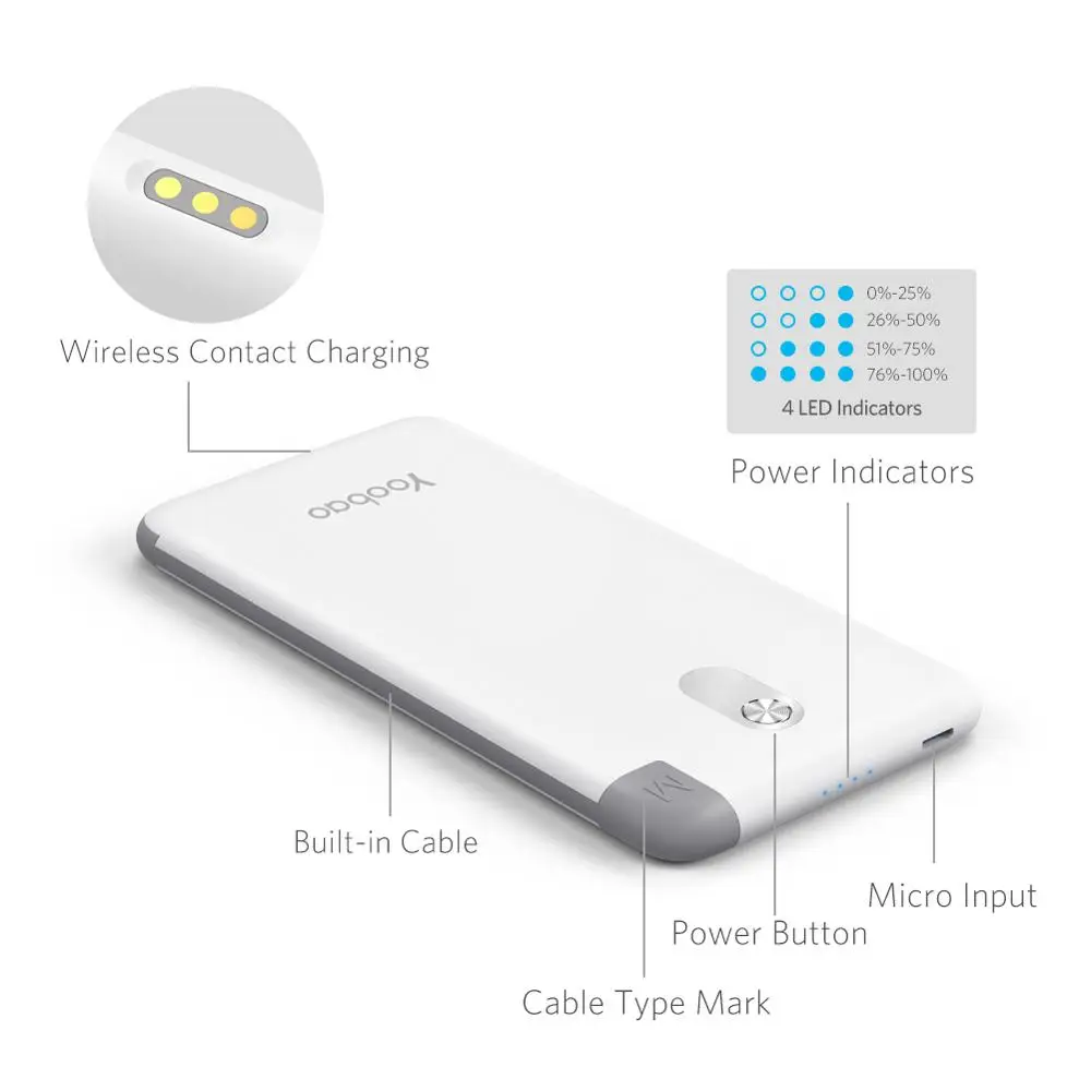 Yoobao S10K 10000 мАч встроенный кабель внешний аккумулятор с двойным USB входом