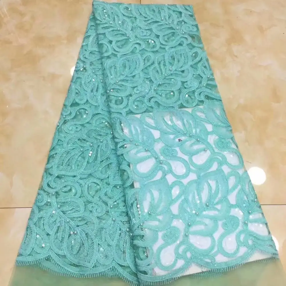 Высокое качество африканская кружевная ткань с белые блестки цветные ткани