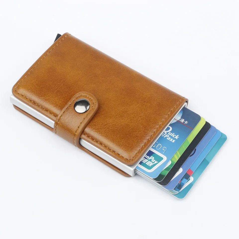 New Fashion Anti RFID Blocking Men's Credit Card Holder Leather Small Wallet ID Bank Card Case Metal Protection Purse For Women