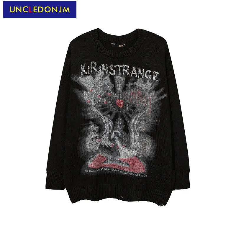 

Мужской свитер UNCLEDONJM в стиле хип-хоп с принтом лебедей