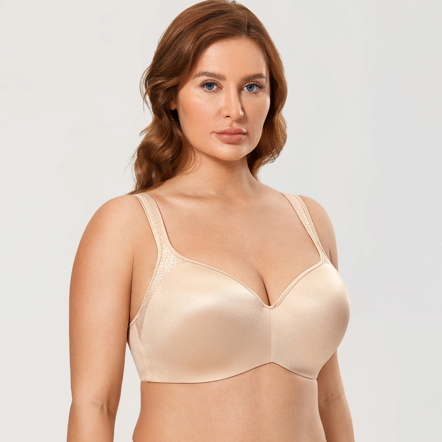 Delimira Women's Jacquard Balconette Bra Plus Size Seamless Smooth Push Up Underwire Lightly Padded Contour Full Coverage