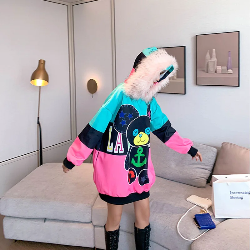 Зимние Модные бархатные длинные платья с мультяшным принтом теплые женские