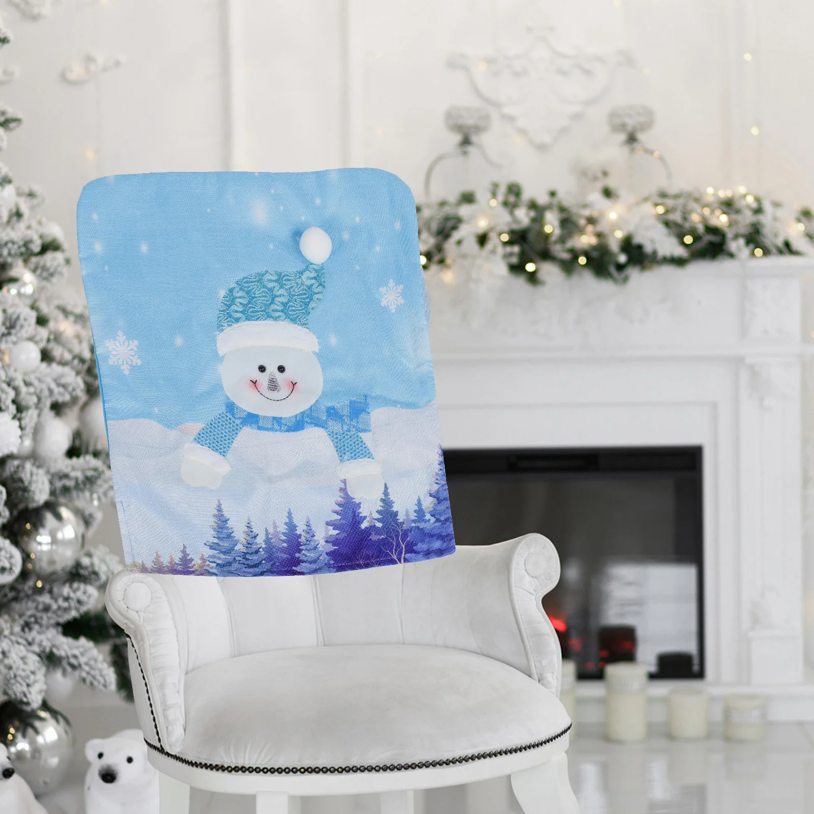 1Pc Christmas Theme Chair Protection Practical Creative Cover (Sky-blue) |